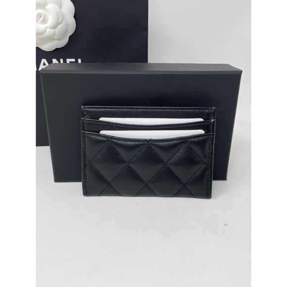 Chanel Classic Flat So Black Card Holder Lambskin Leather Wallet New 24S - Picture 11 of 11